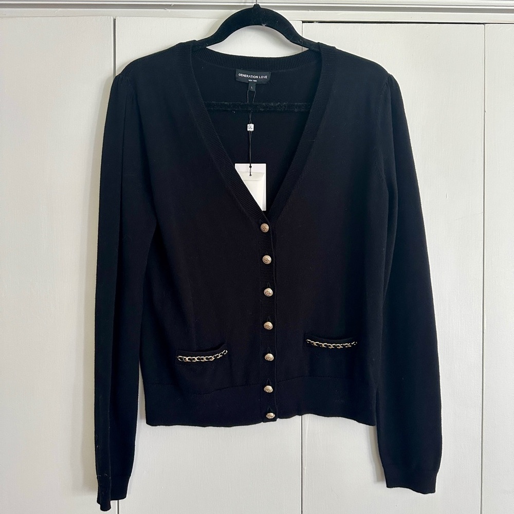 Generation Love Karina Chain Black Cardigan with Gold Buttons